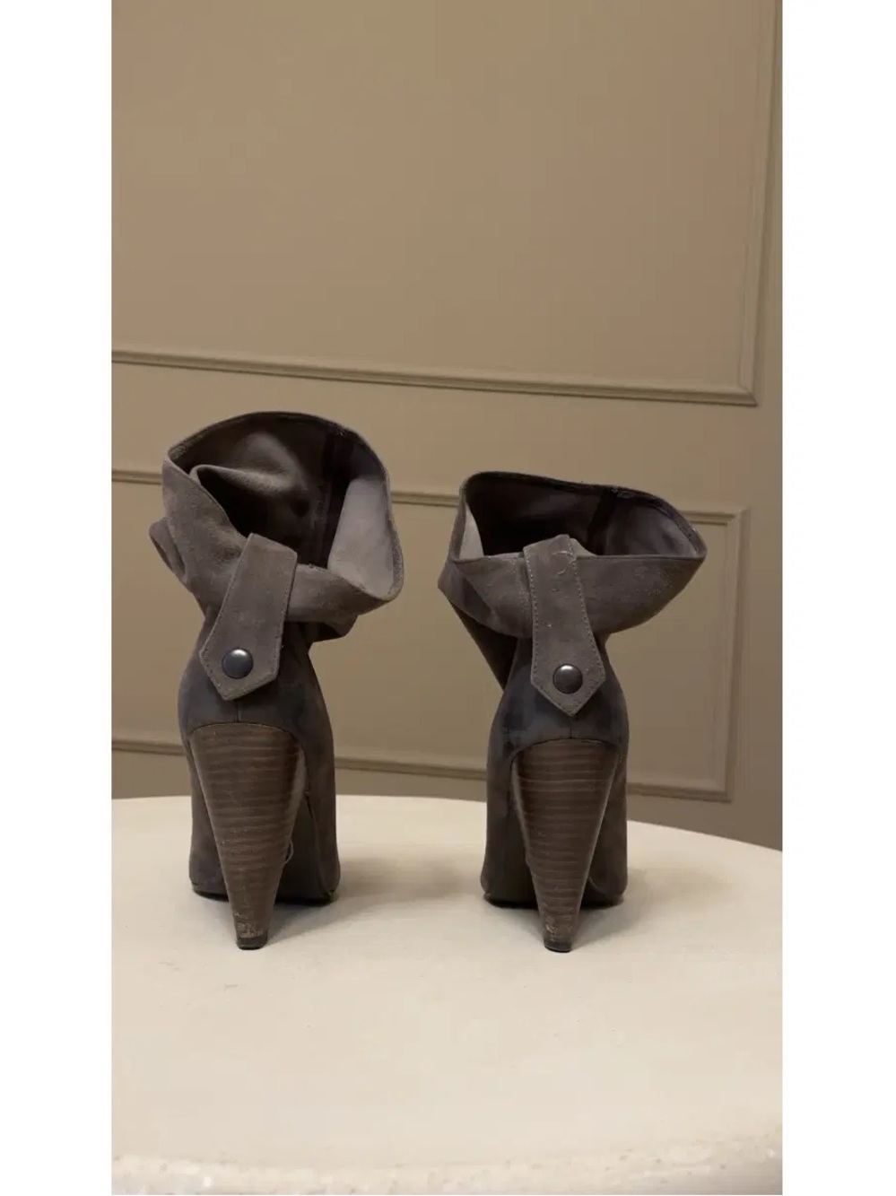 Ash Gray Suede Slouch Ankle Booties - Picture 2 of 8